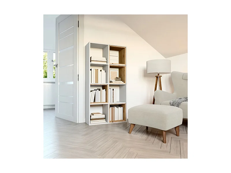 Regał Malax 2X4 | Biały | 147x30x75 cm | Regał na książki i zabawki