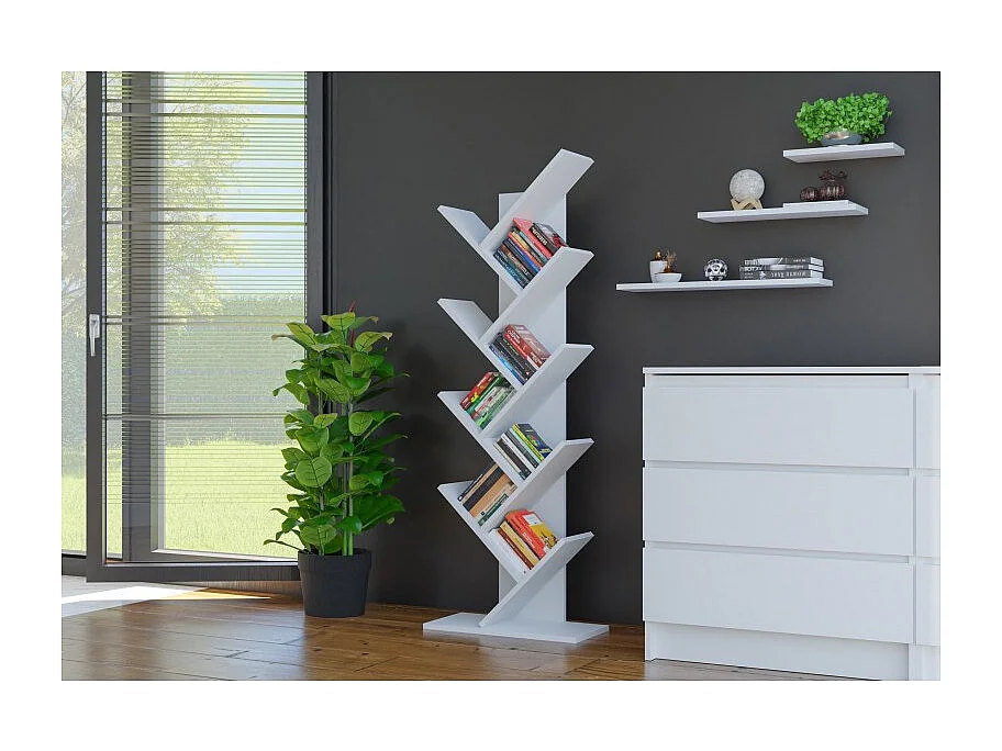 Regał Funny | Biały | 50x25x142 cm | Do salonu, biura na książki