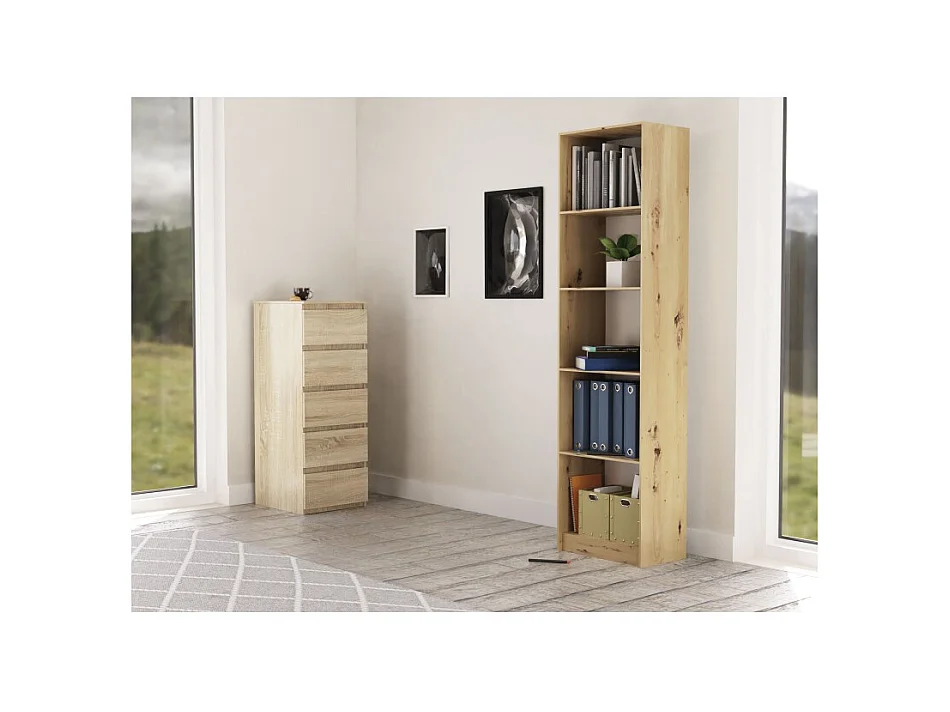 Regał Onyx R50 | Dąb Artisan | 50x30x182 cm | Regał biurowy na książki