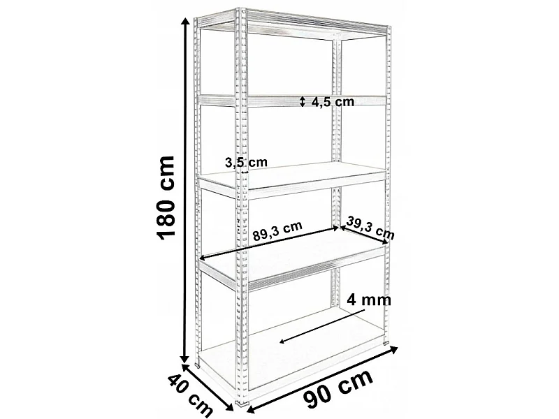 Regał Magazynowy G9040 Metalowy | 5 Półek |  90x40x180 cm
