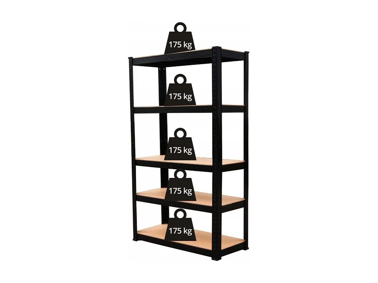 Regał Magazynowy P9030 | Czarny | 5 Półek | 90x30x180 cm