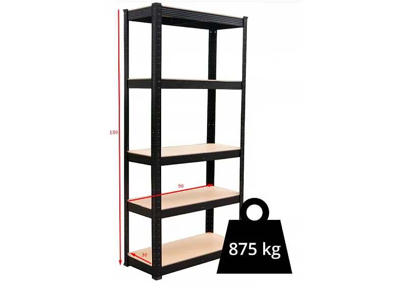 Regał Magazynowy P9030 | Czarny | 5 Półek | 90x30x180 cm
