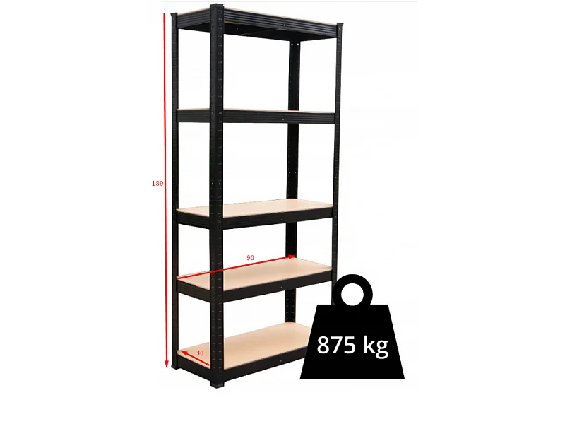 Regał Magazynowy P9030 | Czarny | 5 Półek | 90x30x180 cm
