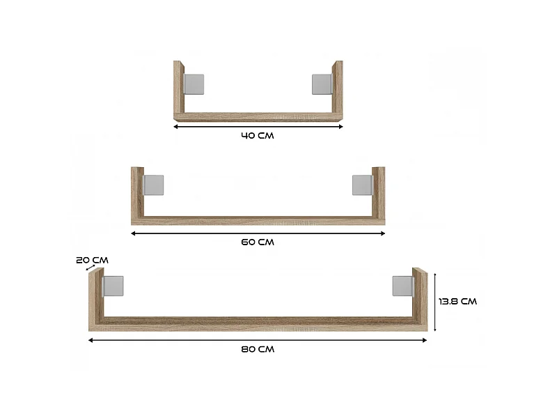 Półki Ścienne MOBI 3P | Sonoma | 80x20x14 cm | Półki wiszące
