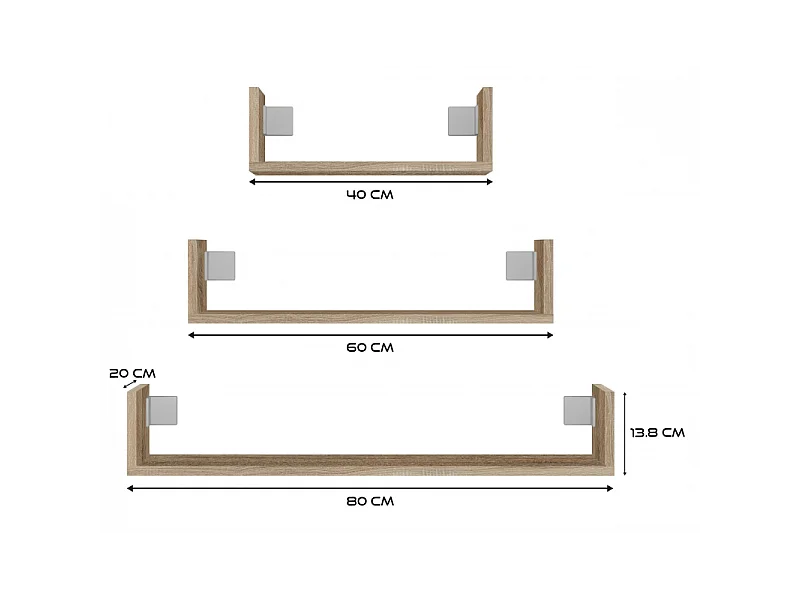 Półki Ścienne MOBI 3P | Sonoma | 80x20x14 cm | Półki wiszące
