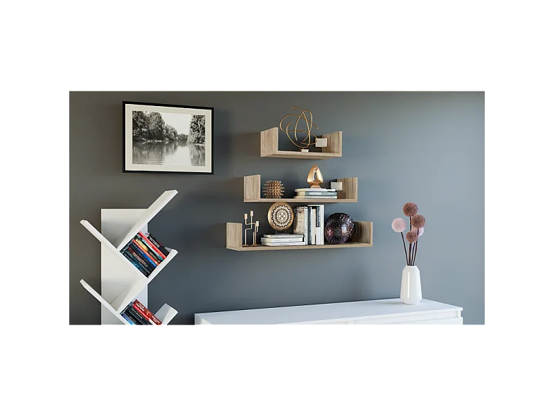 Półki Ścienne MOBI 3P | Sonoma | 80x20x14 cm | Półki wiszące
