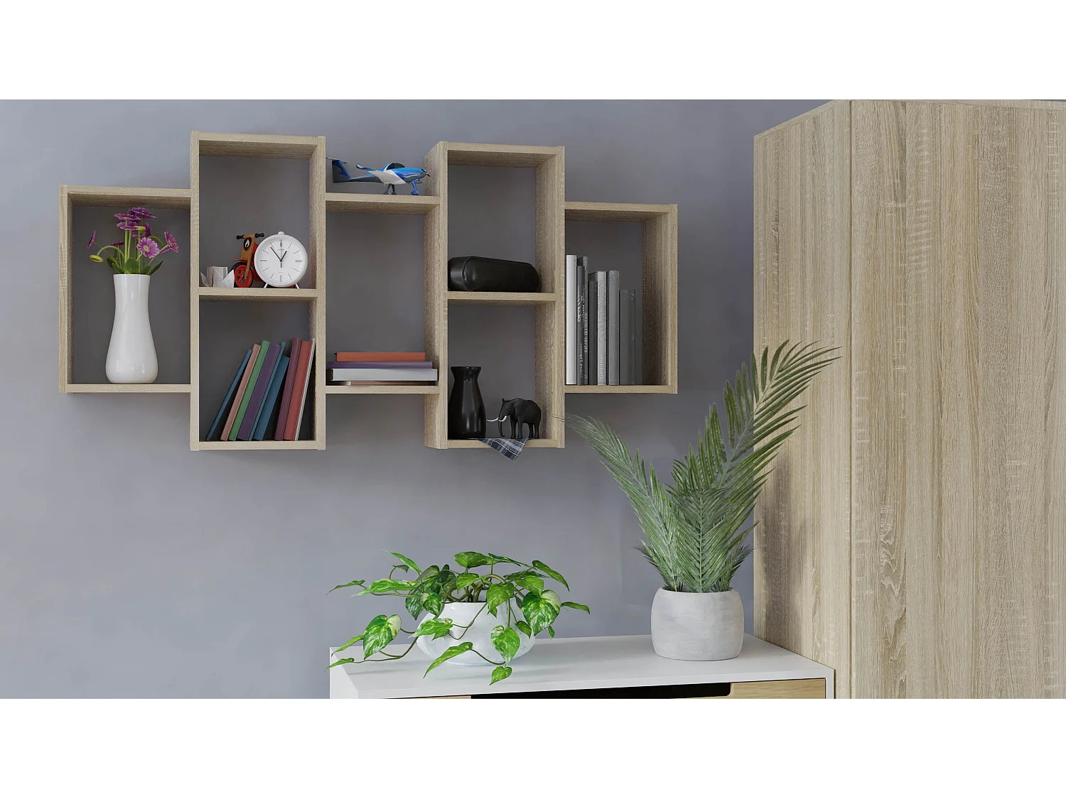 Regał Wiszący BILBAO 7.0 | Dąb Sonoma | 129.5x20x65 cm |  Regał Wiszący Ścienny