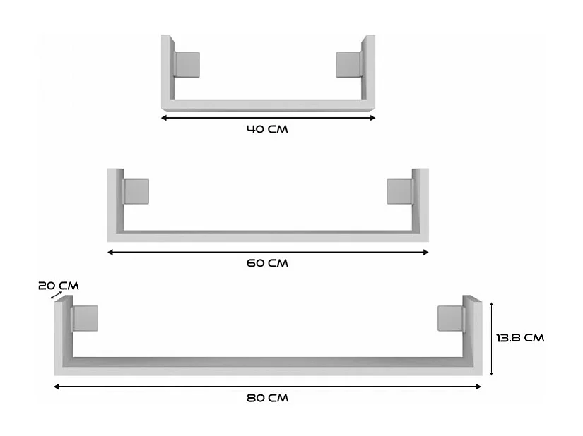 Półki Ścienne MOBI 3P | Biały | 80x20x14 cm | Półki wiszące