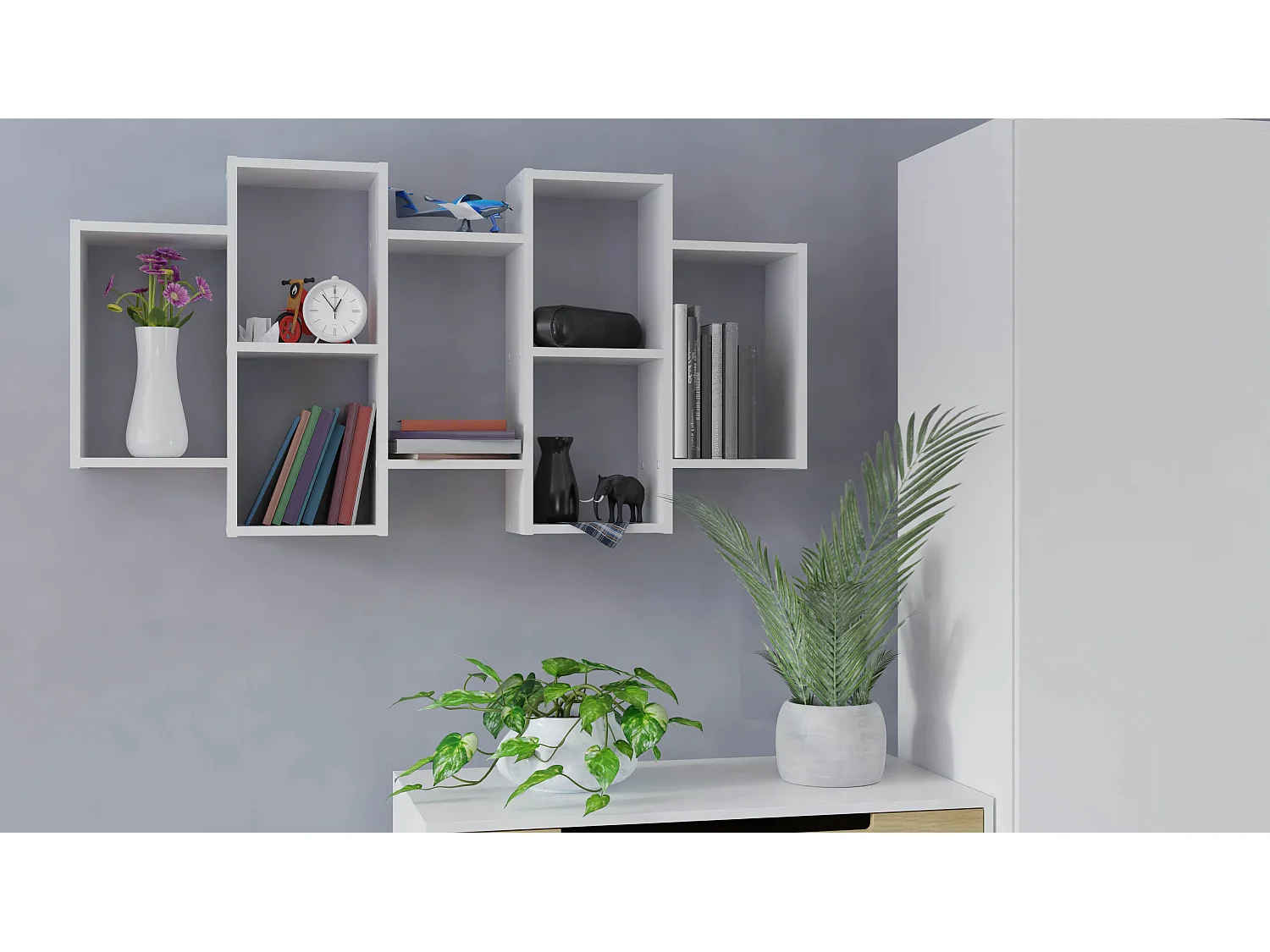 Regał Wiszący BILBAO 7.0 |Biały | 129.5x20x65 cm |  Regał Wiszący Ścienny