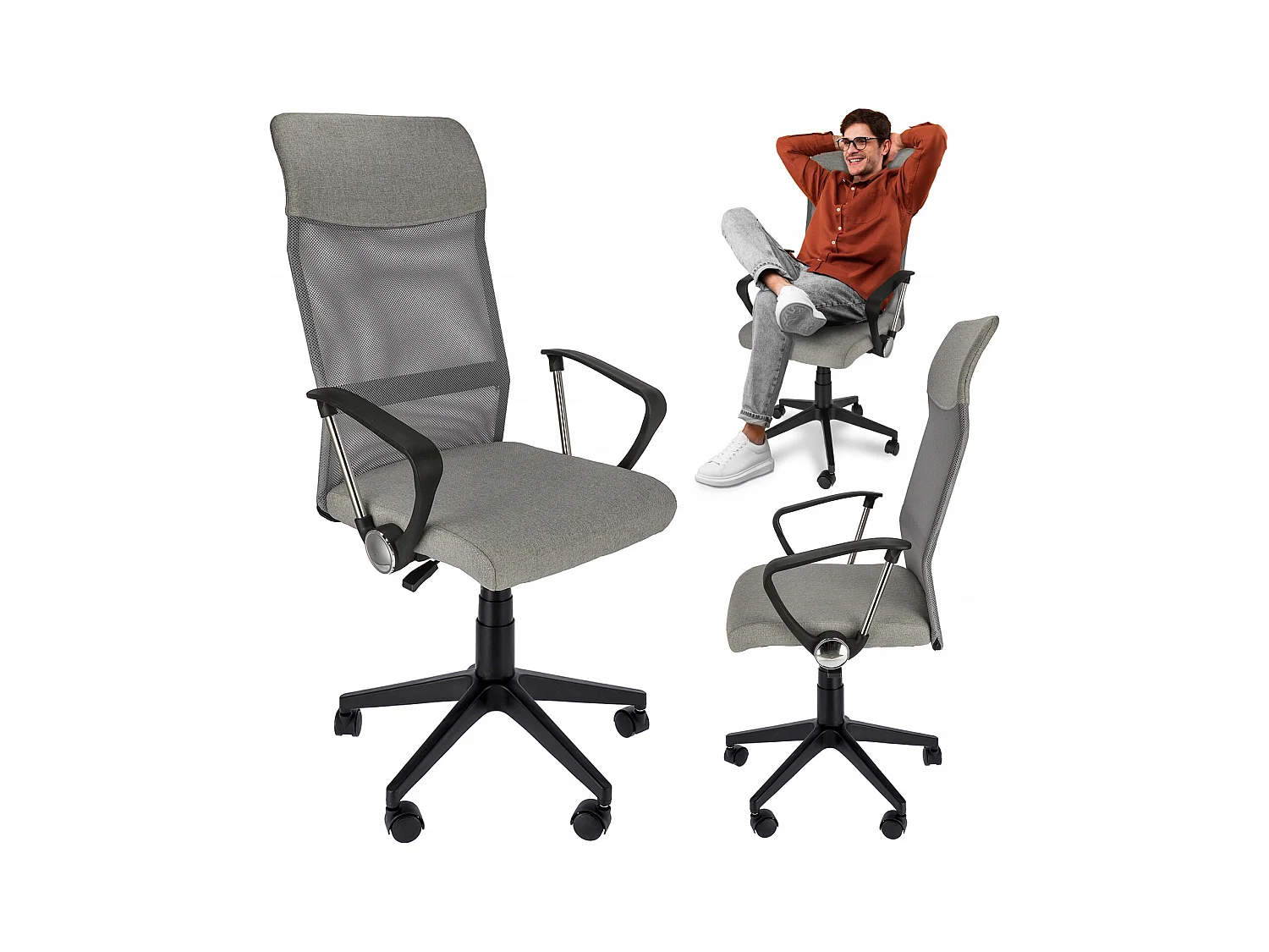 ZOOM fauteuil tissu gris mélangé