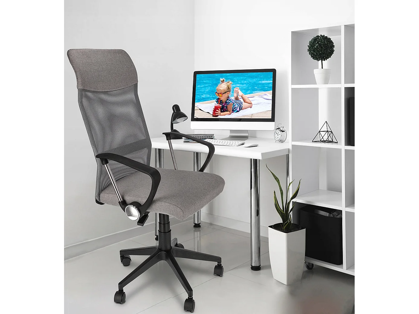 ZOOM fauteuil tissu gris mélangé