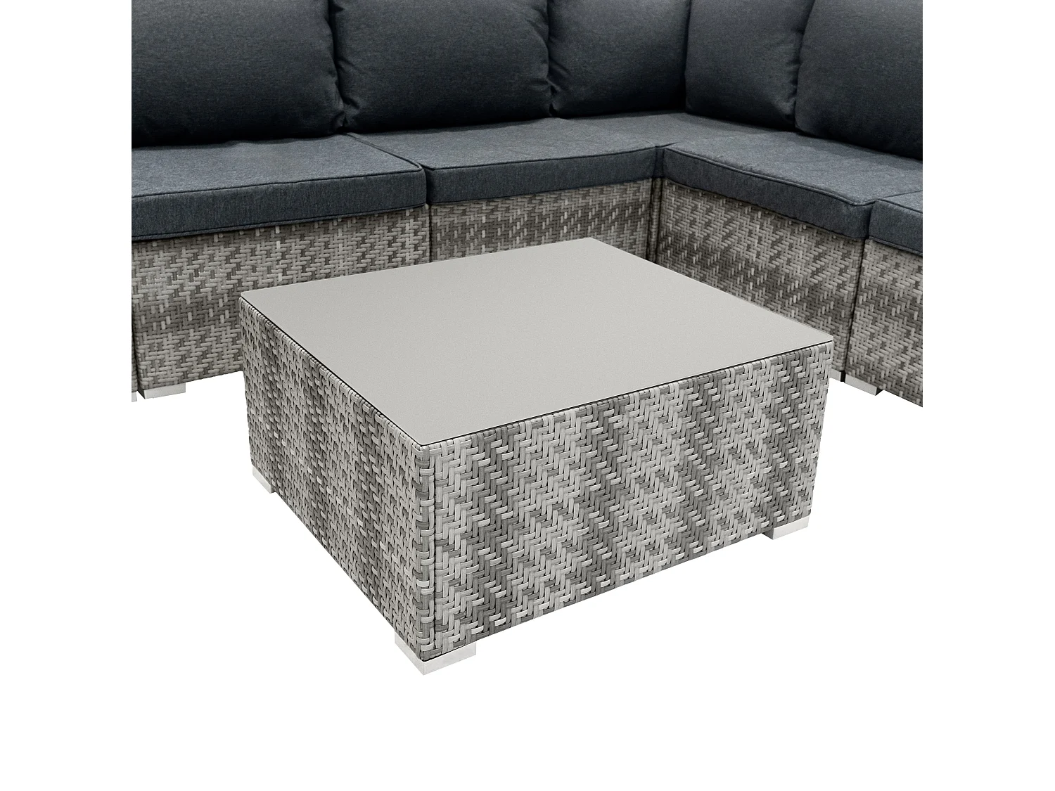 Rattan Gartenmöbel 7-teiliges Set & 996L Aufbewahrungsbox Marielle Grau 5-Sitzer Sofa Ecksofa Stühle mit Kissen, Tisch, Regenabdeckung