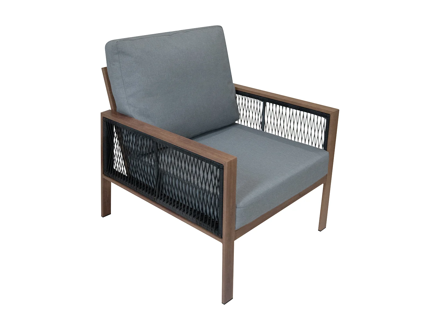 Ensemble de Jardin En Aluminium Effet Bois 4 Pièces Salon de 3 Places Extérieur Modulaire Fauteuils Table Basse (Housse de Pluie INCLUS)