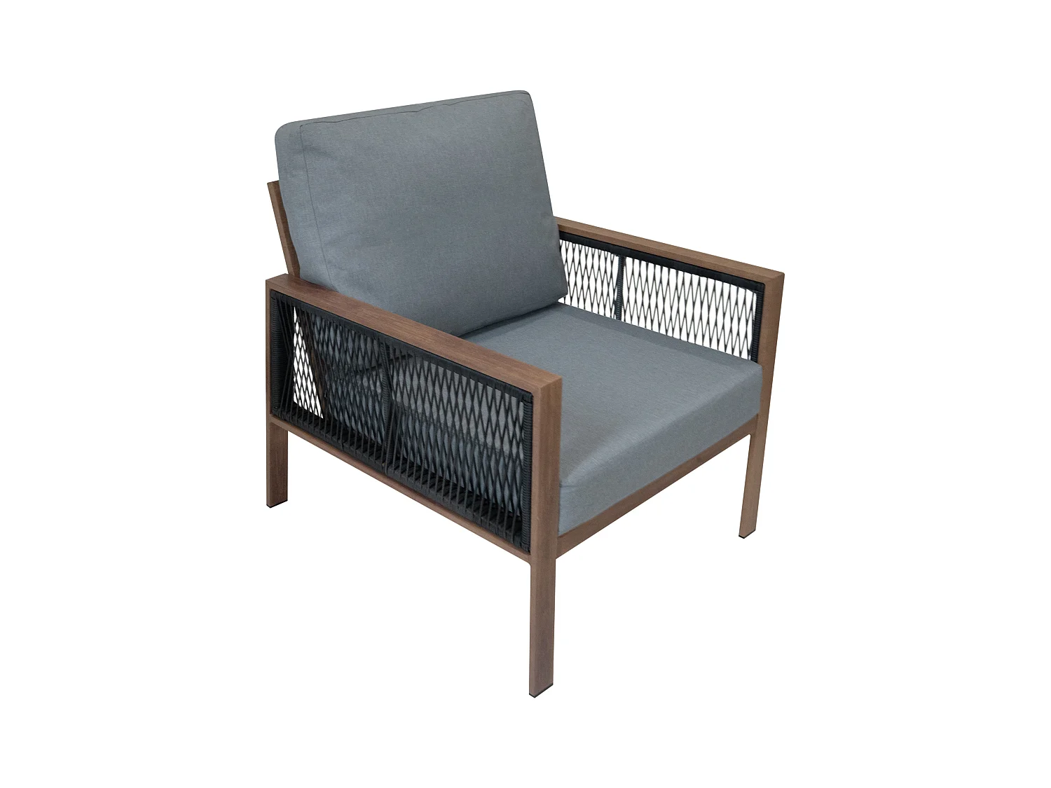 Garten Aluminium 5-Sitzer Möbelset Holzoptik 4-teilig Outdoor Terrasse Lounge Essbereich 3-Sitzer Sofa 2 Sessel Couchtisch Polster Waschbare Bezüge Regenabdeckung