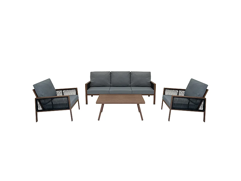 Aluminium 4 Piece Sofa Set - Wood Effect