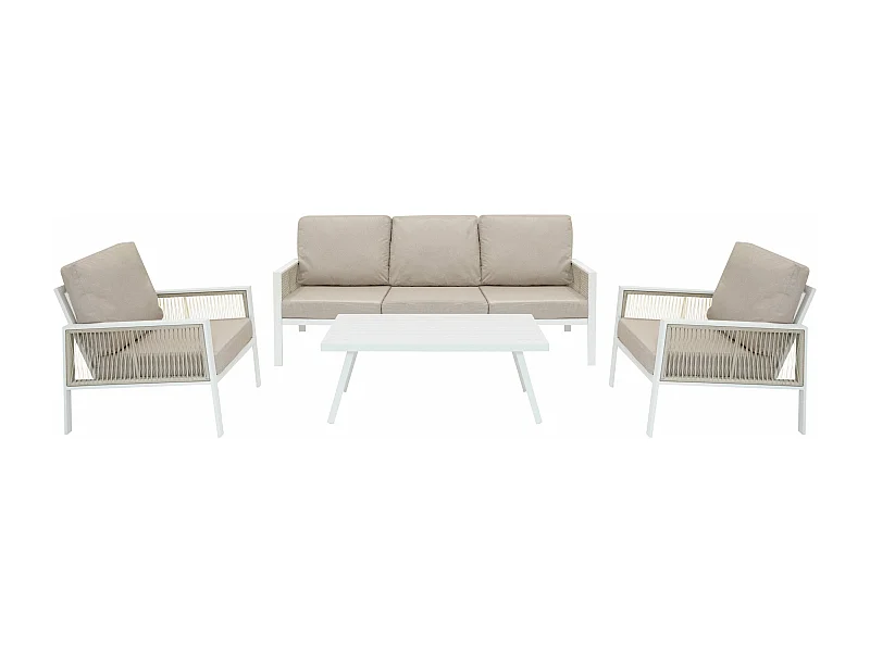 Aluminium 4-Delige Loungeset | Tuinbank Tafel Stoelen | Wit | Tuin/Buiten