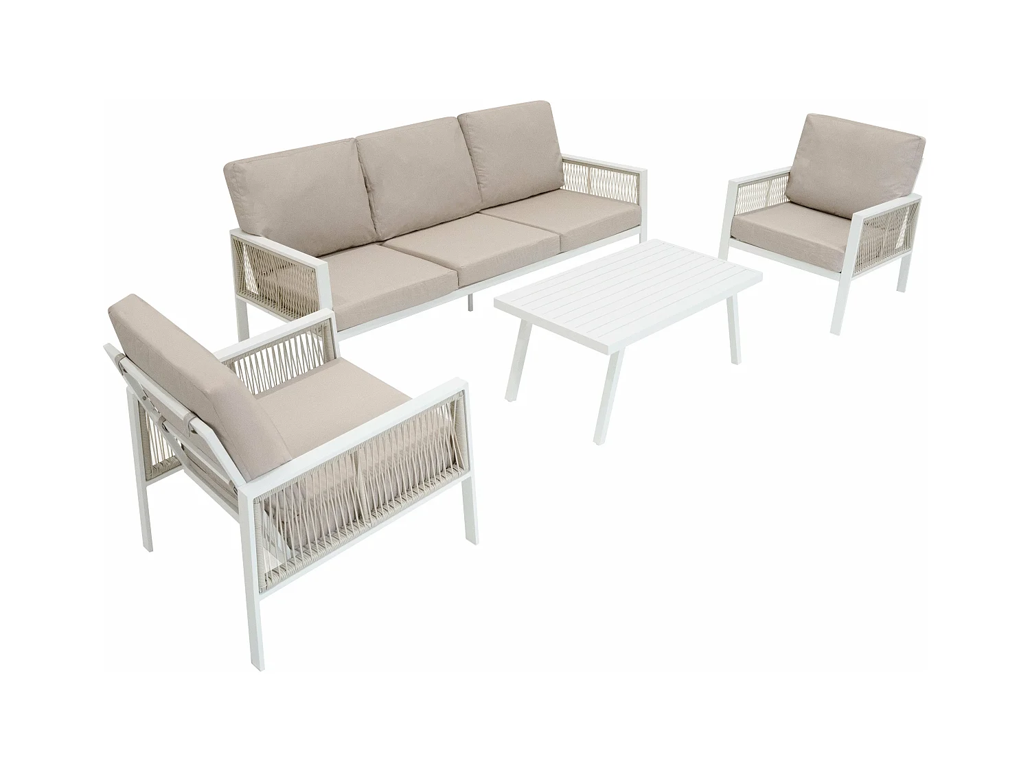 Set Mobili da Esterno 4 Pezzi in Alluminio Divano Tavolino Poltrone Bianco