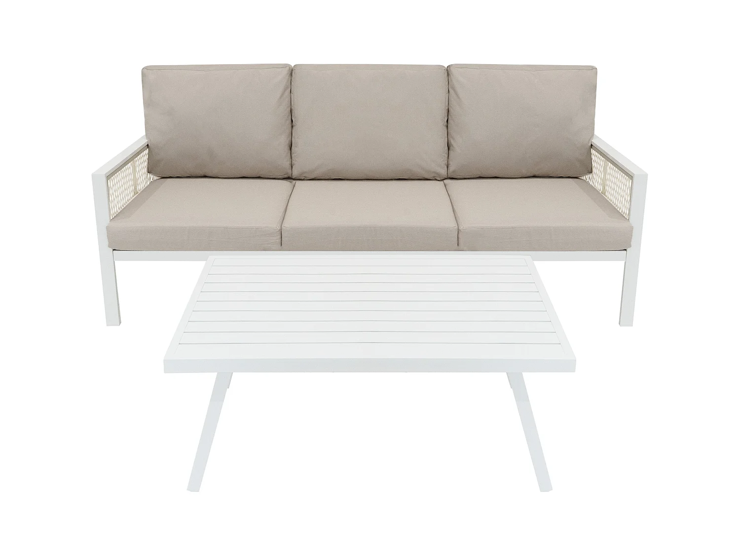 Set Mobili da Esterno 4 Pezzi in Alluminio Divano Tavolino Poltrone Bianco