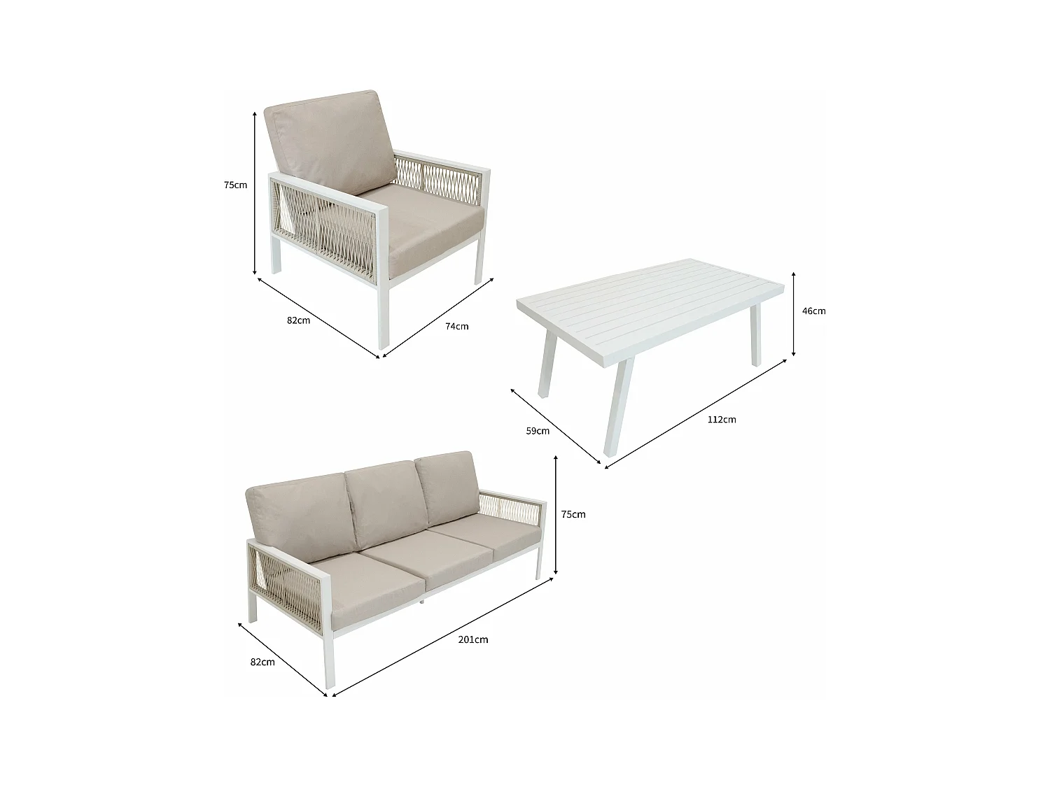 Set Mobili da Esterno 4 Pezzi in Alluminio Divano Tavolino Poltrone Bianco