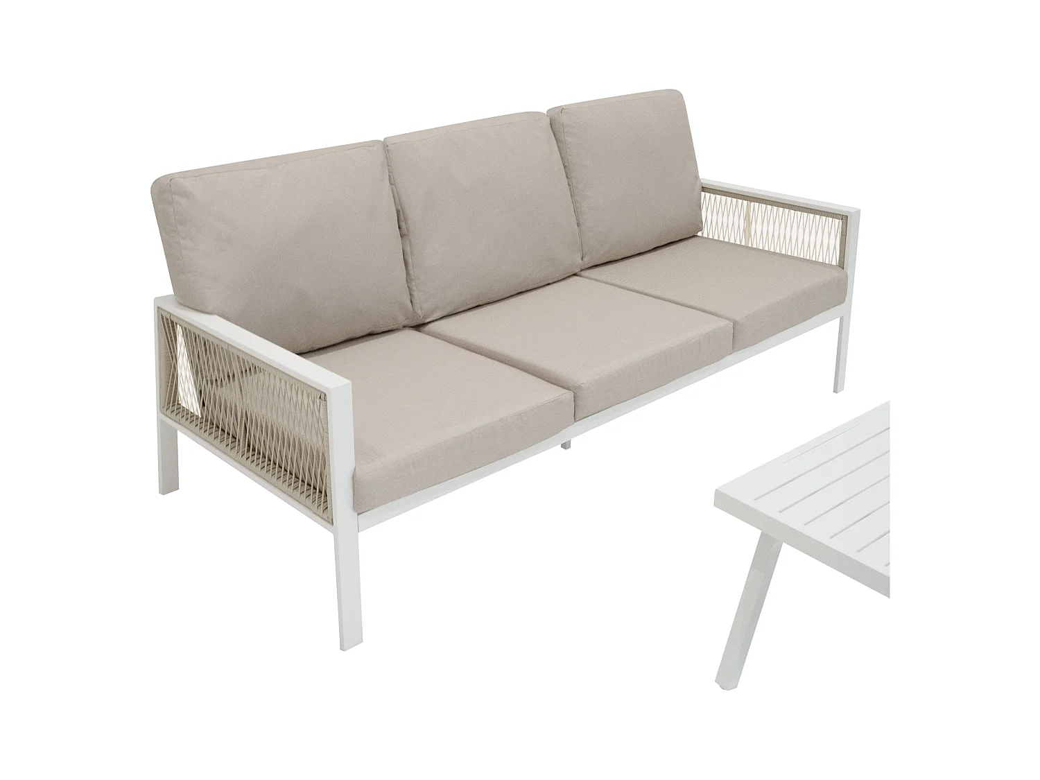 Set Mobili da Esterno 4 Pezzi in Alluminio Divano Tavolino Poltrone Bianco