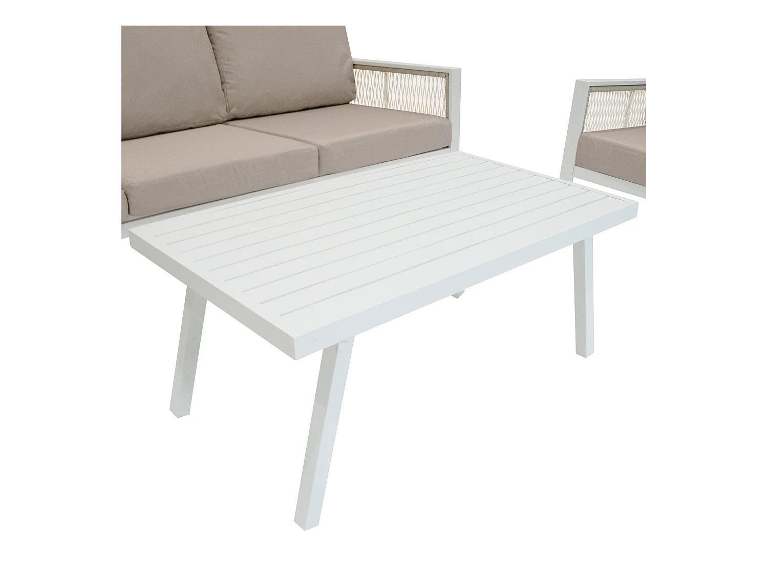 Set Mobili da Esterno 4 Pezzi in Alluminio Divano Tavolino Poltrone Bianco