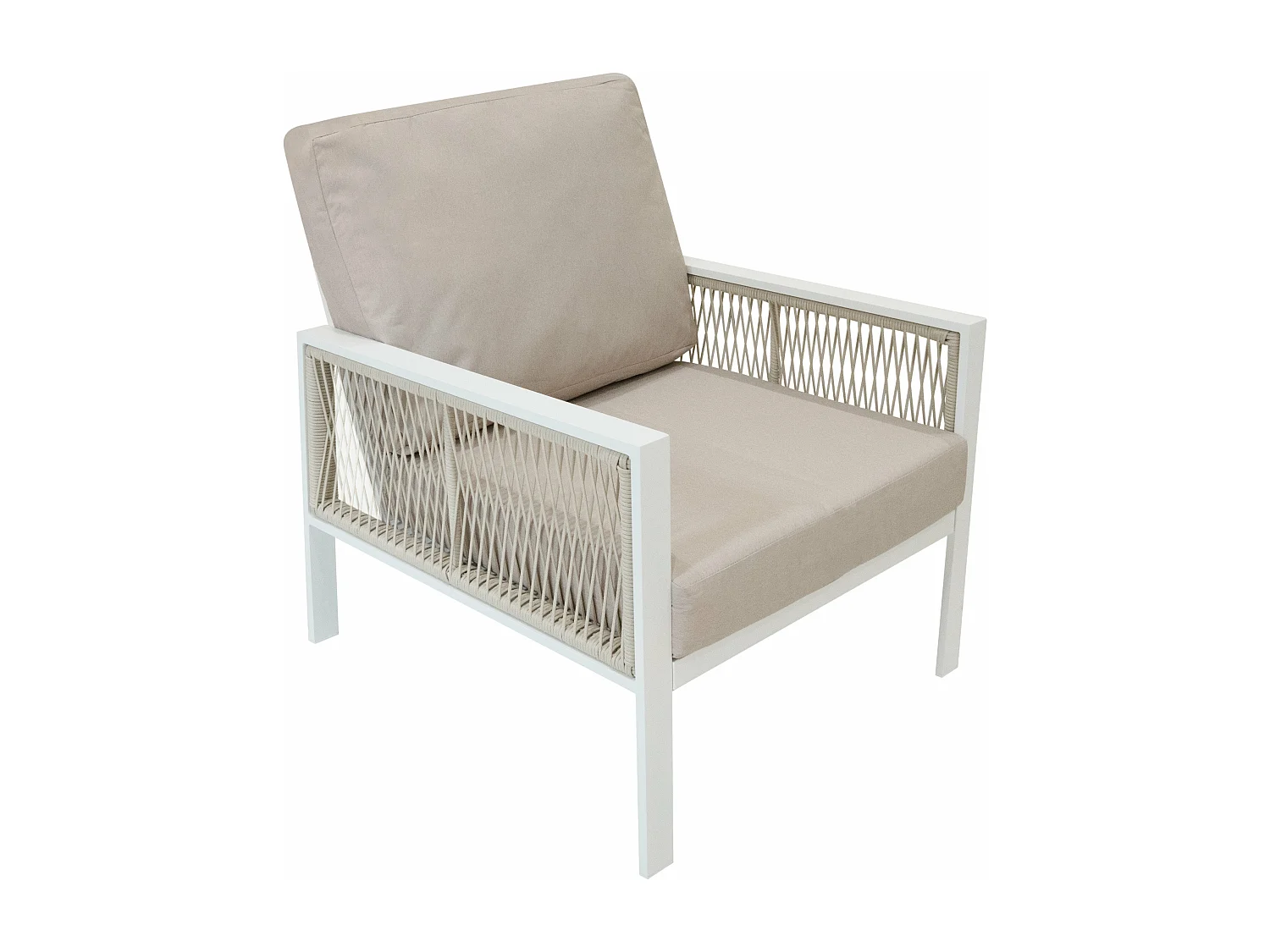 Ensemble de Jardin En Aluminium Blanc 4 Pièces Salon de 3 Places Extérieur Modulaire Fauteuils Table Basse (Housse de Pluie INCLUS)