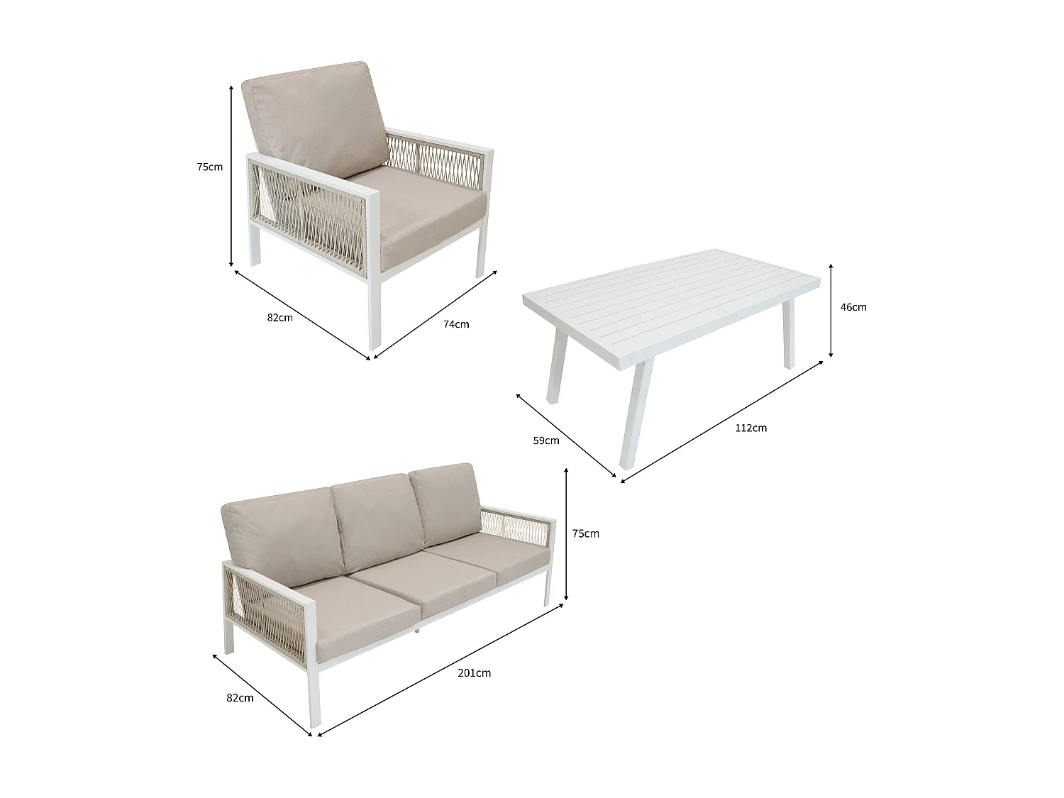 Aluminium 4-delt sofasæt - Hvid
