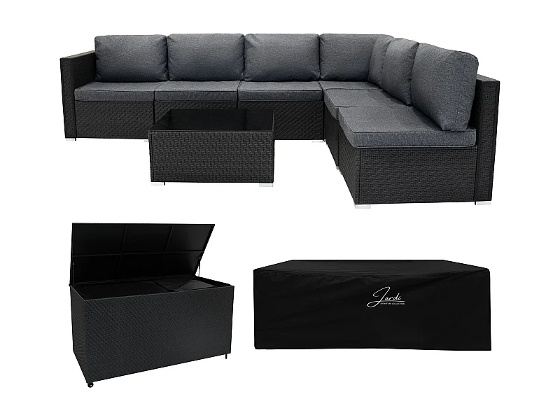 Rotan Modulaire 7-Delige Meubelset & 700L Opbergbox - Zwart