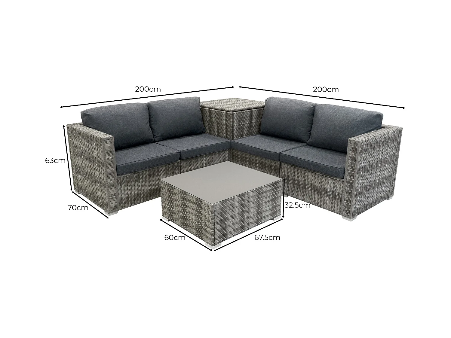 Rotan Modulaire 6-Delige Meubelset & 700L Opbergbox - Grijs