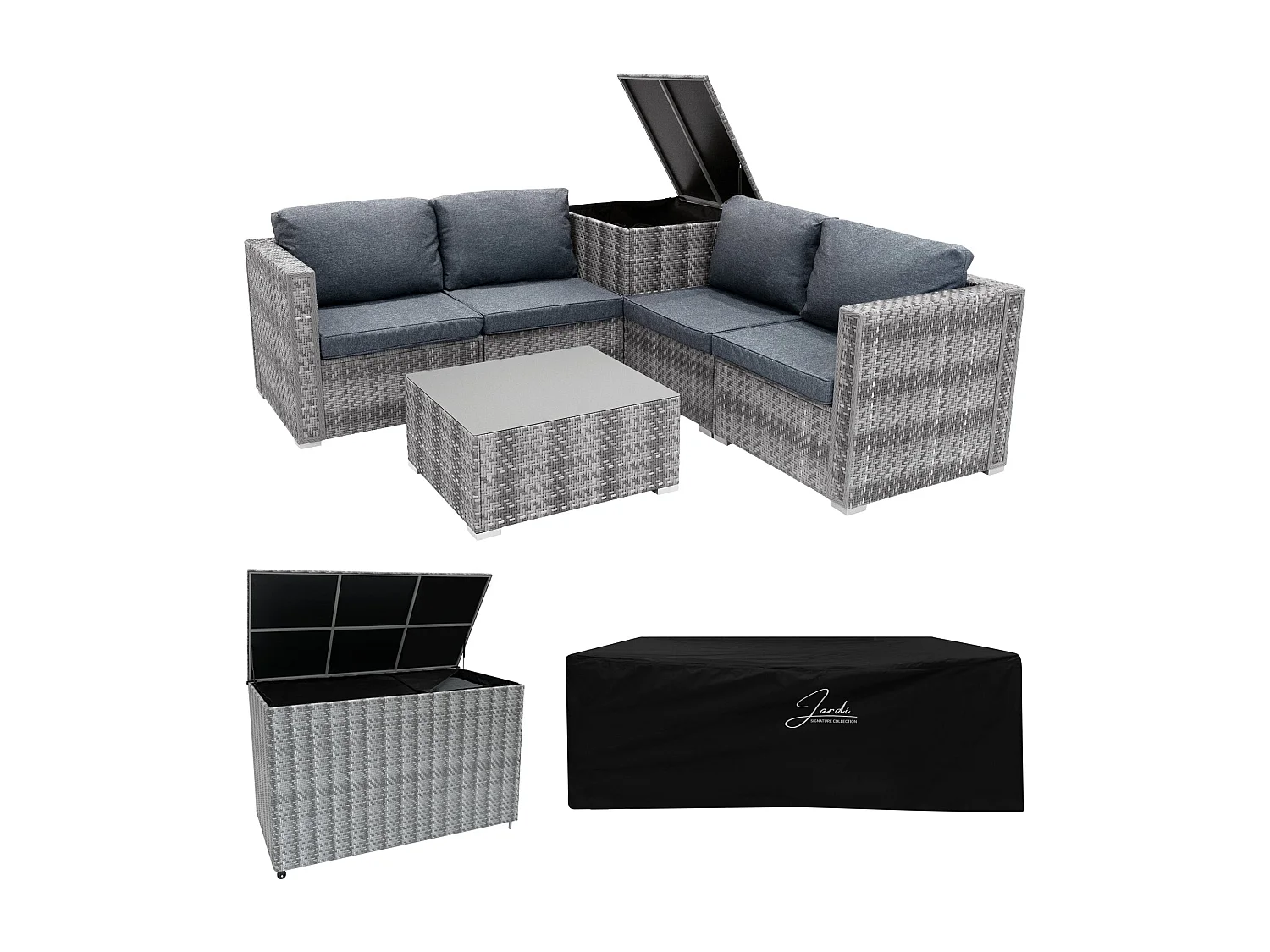 Rotan Modulaire 6-Delige Meubelset & 700L Opbergbox - Grijs