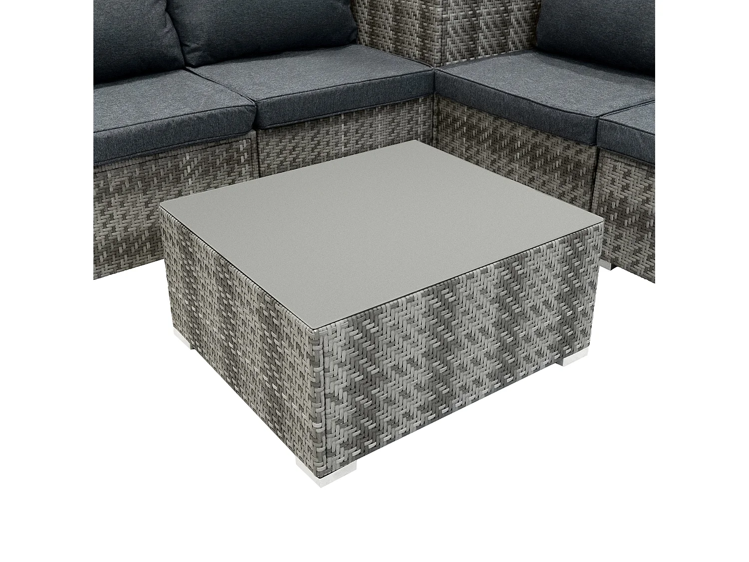 Salon de Jardin Modulaire en Rotin Gris 6 Pièces Canapé & 2 Coffres de Rangement