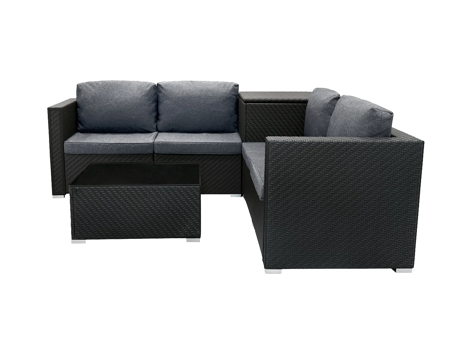 Salon de Jardin Modulaire en Rotin Noir 6 Pièces Canapé & 2 Coffres de Rangement