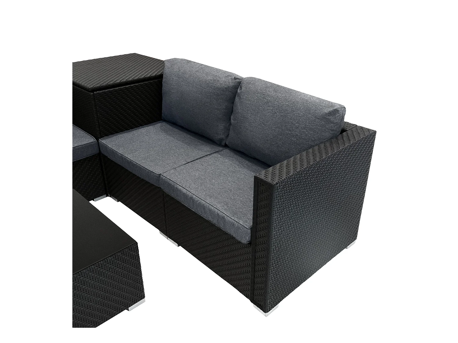 Salon de Jardin Modulaire en Rotin Noir 6 Pièces Canapé & 2 Coffres de Rangement