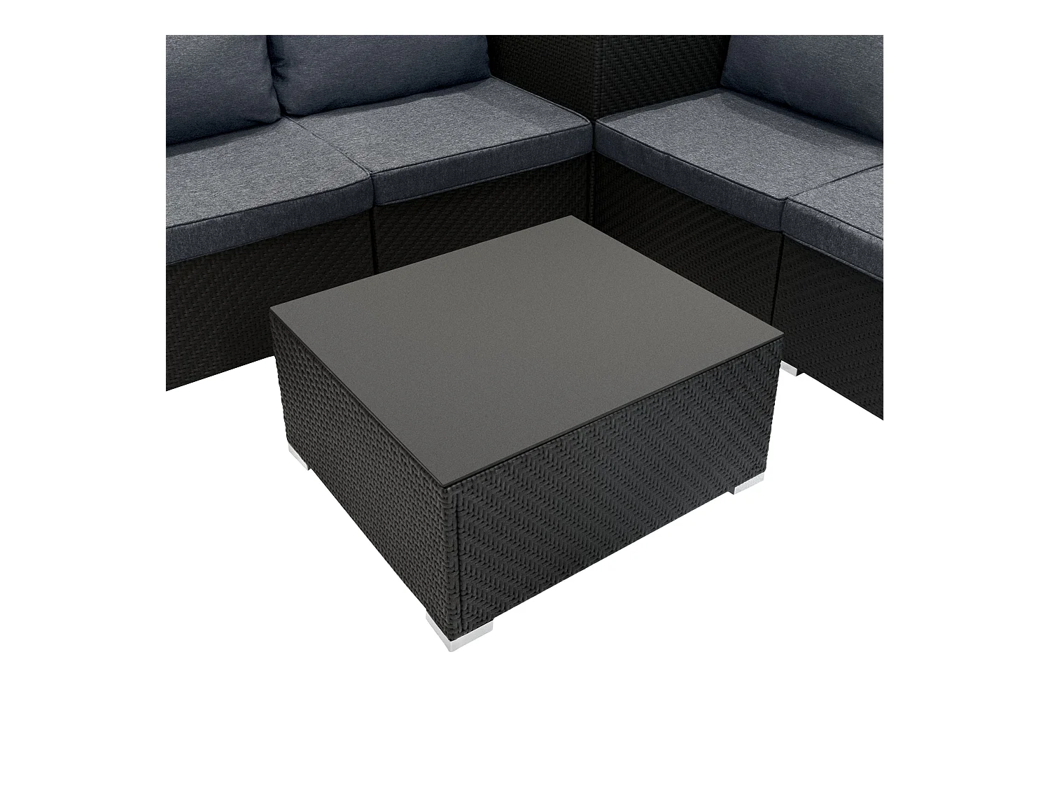 Salon de Jardin Modulaire en Rotin Noir 6 Pièces Canapé & 2 Coffres de Rangement