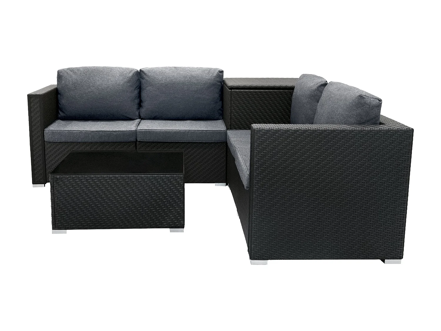 Rotan Modulaire 6-Delige Meubelset & 700L Opbergbox - Zwart