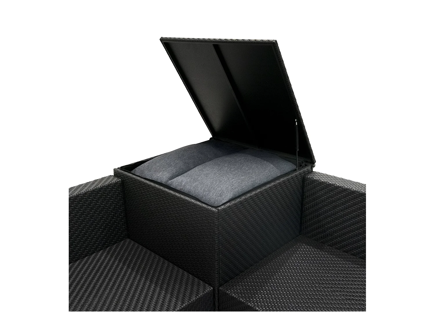 Salon de Jardin Modulaire en Rotin Noir 6 Pièces Canapé Coussins Table Basse