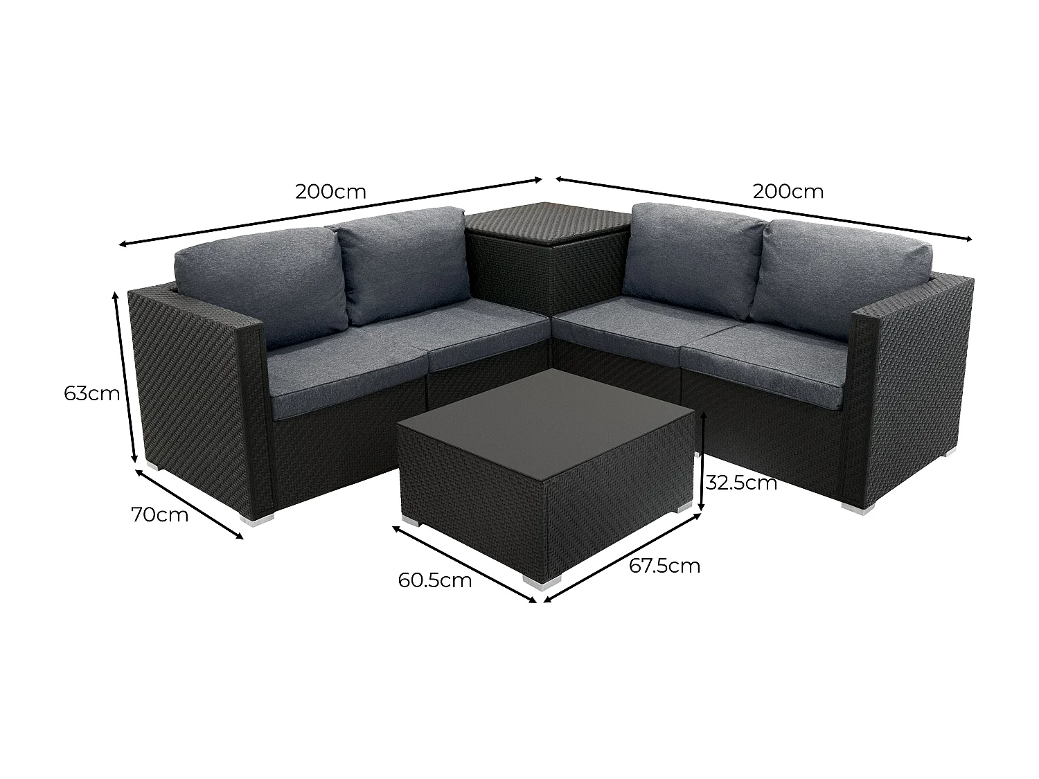 Rotan Modulaire 6-Delige Meubel Set - Zwart