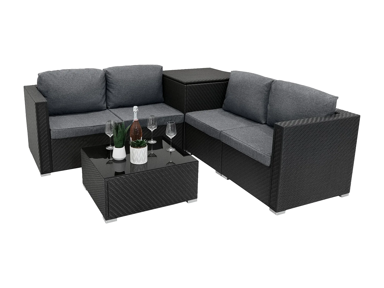 Rotan Modulaire 6-Delige Meubel Set - Zwart