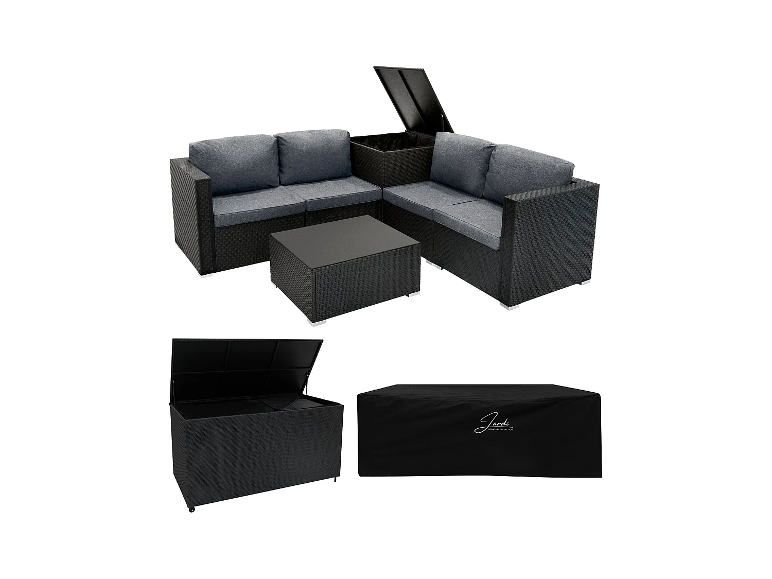 Rotan Modulaire 6-Delige Meubelset & 996L Opbergbox - Zwart