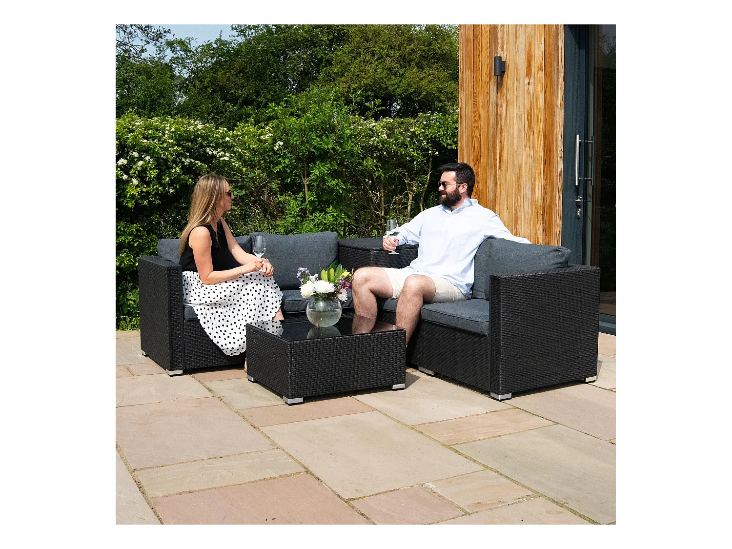 Rotan Modulaire 6-Delige Meubelset & 996L Opbergbox - Zwart