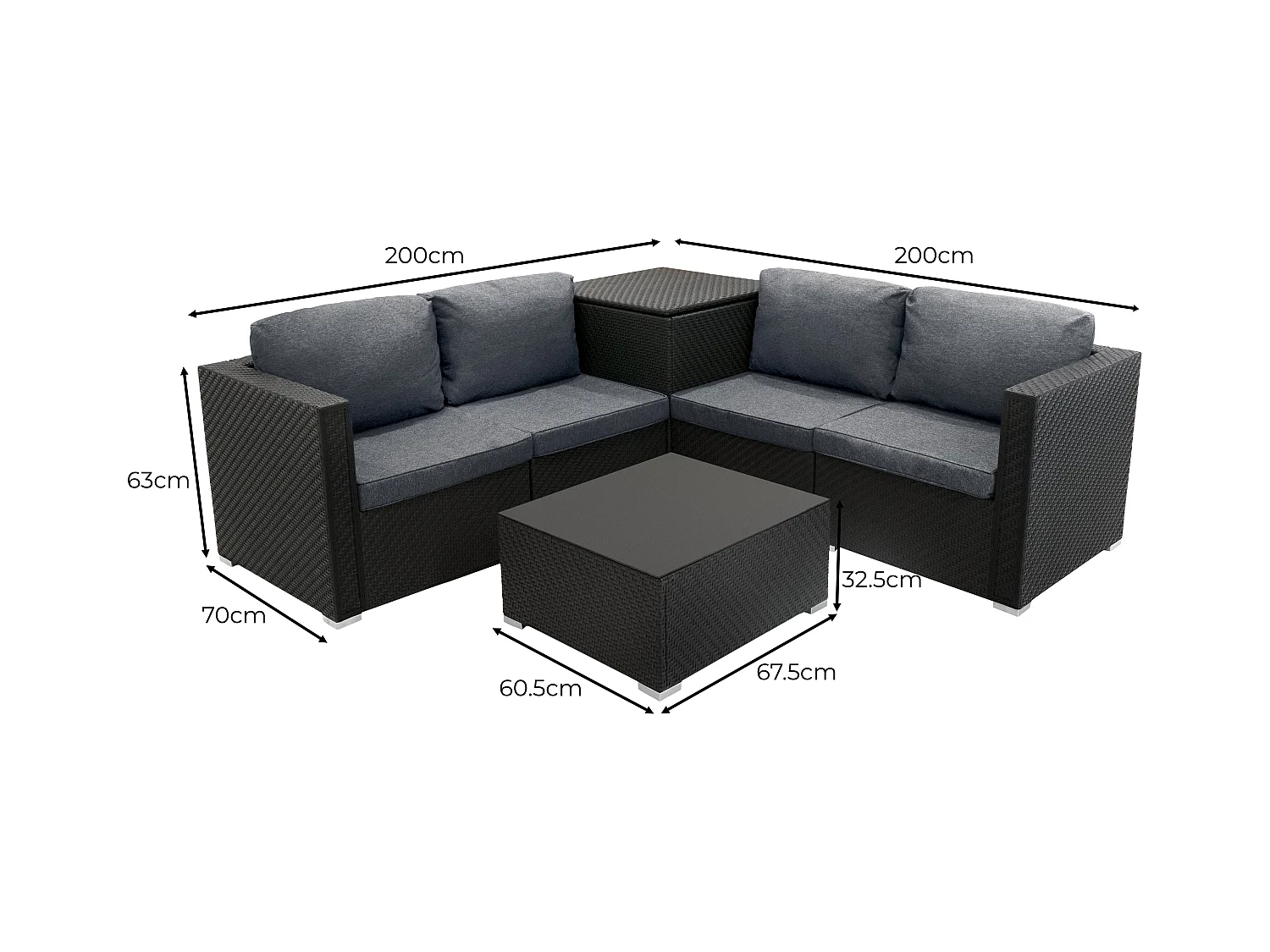 Rotan Modulaire 6-Delige Meubelset & 996L Opbergbox - Zwart