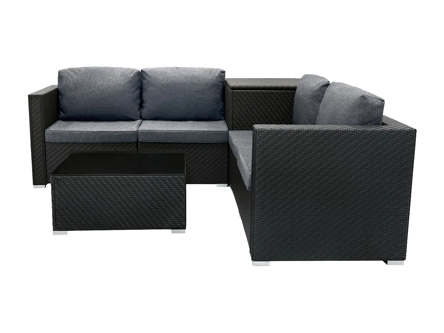 Salon de Jardin Modulaire en Rotin Noir 6 Pièces Canapé & 2 Coffres de Rangement