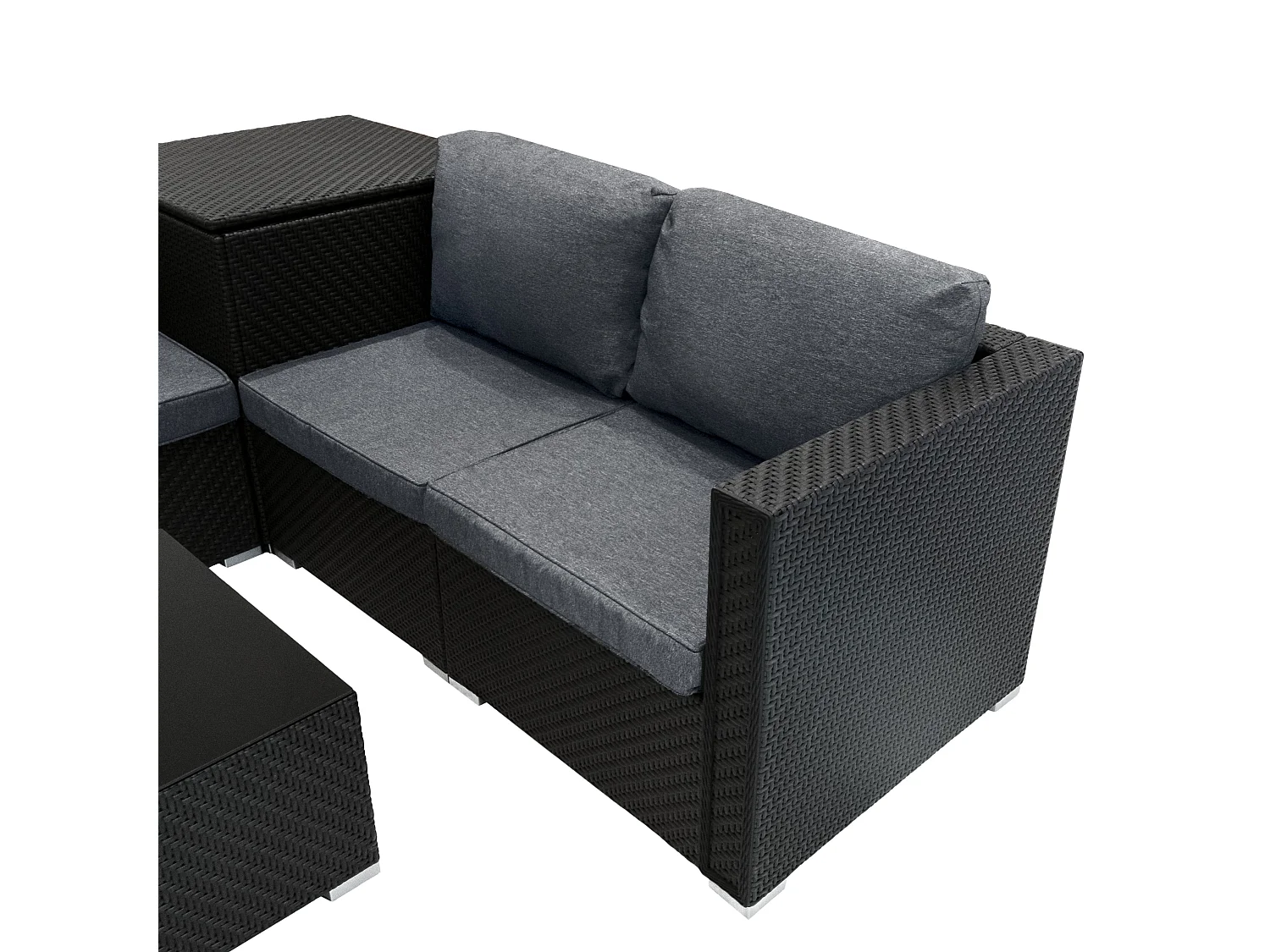 Salon de Jardin Modulaire en Rotin Noir 6 Pièces Canapé & 2 Coffres de Rangement