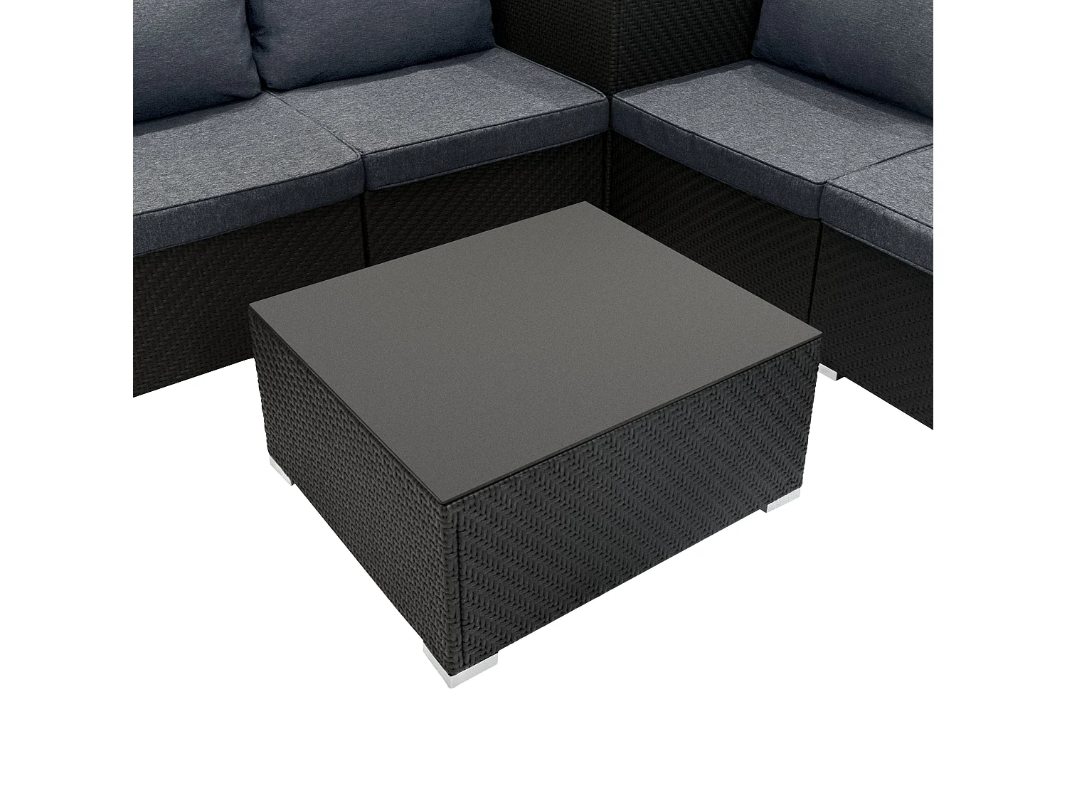 Salon de Jardin Modulaire en Rotin Noir 6 Pièces Canapé & 2 Coffres de Rangement