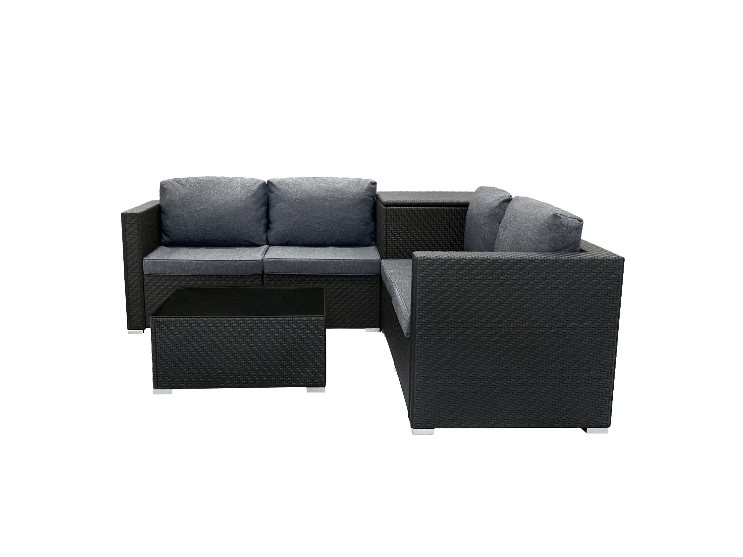 Rattan Modular 6 Piece Furniture Set & 996L Storage Box – Black