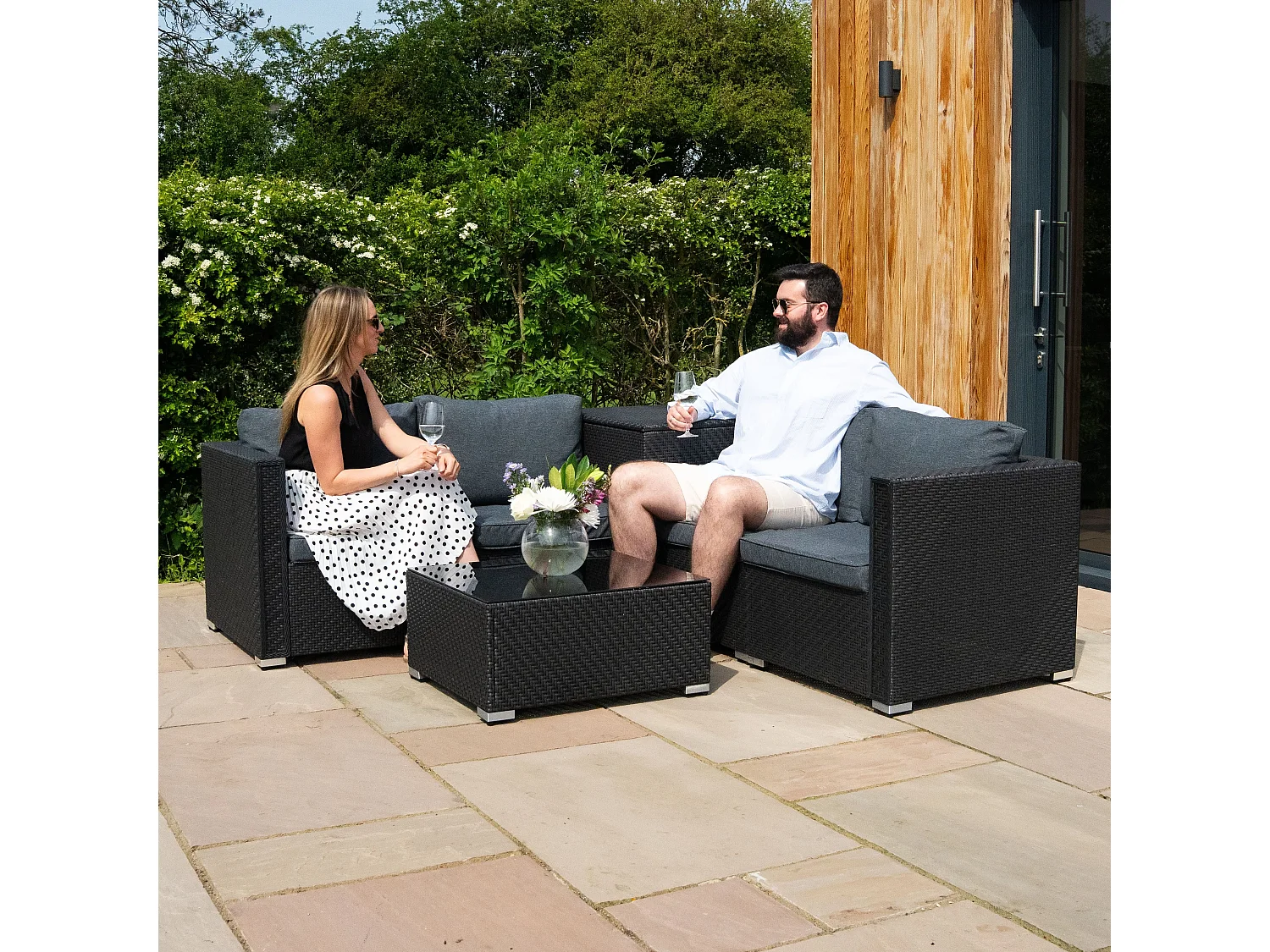 Rattan Modular 6 Piece Furniture Set & 996L Storage Box – Black