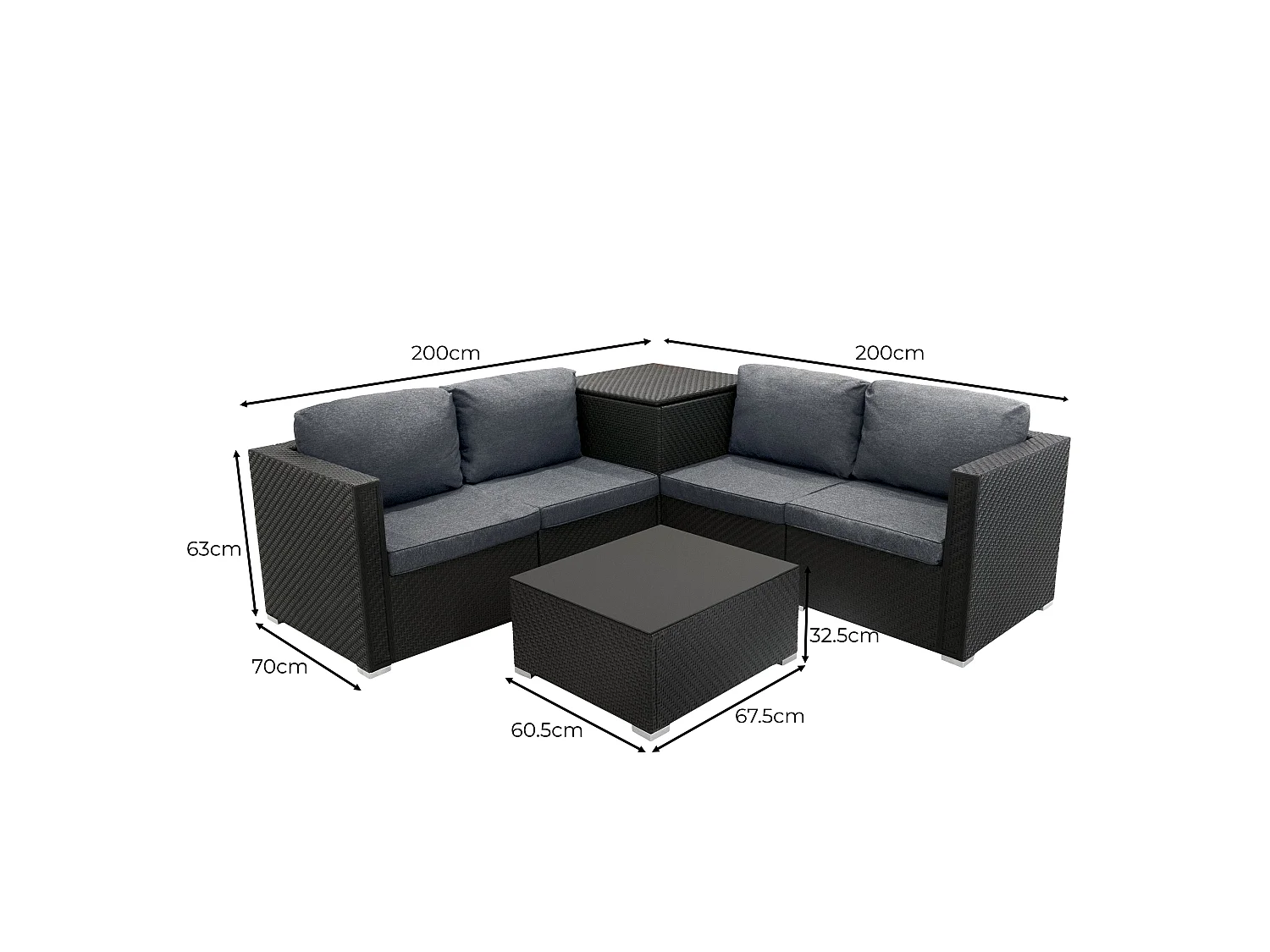 Rattan Modular 6 Piece Furniture Set & 996L Storage Box – Black