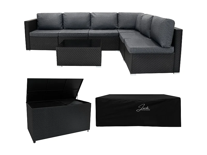 Rotan Modulaire 7-Delige Meubelset & 700L Opbergbox - Grijs