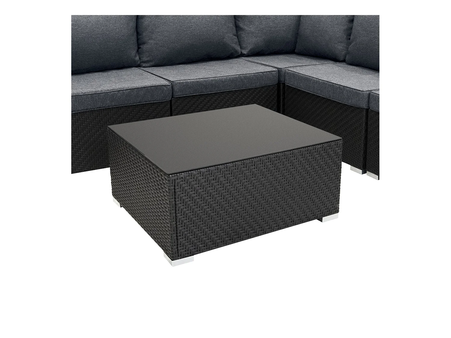 Salon de Jardin Modulaire en Rotin Noir 7 Pièces & Coffre de Rangement 996 L