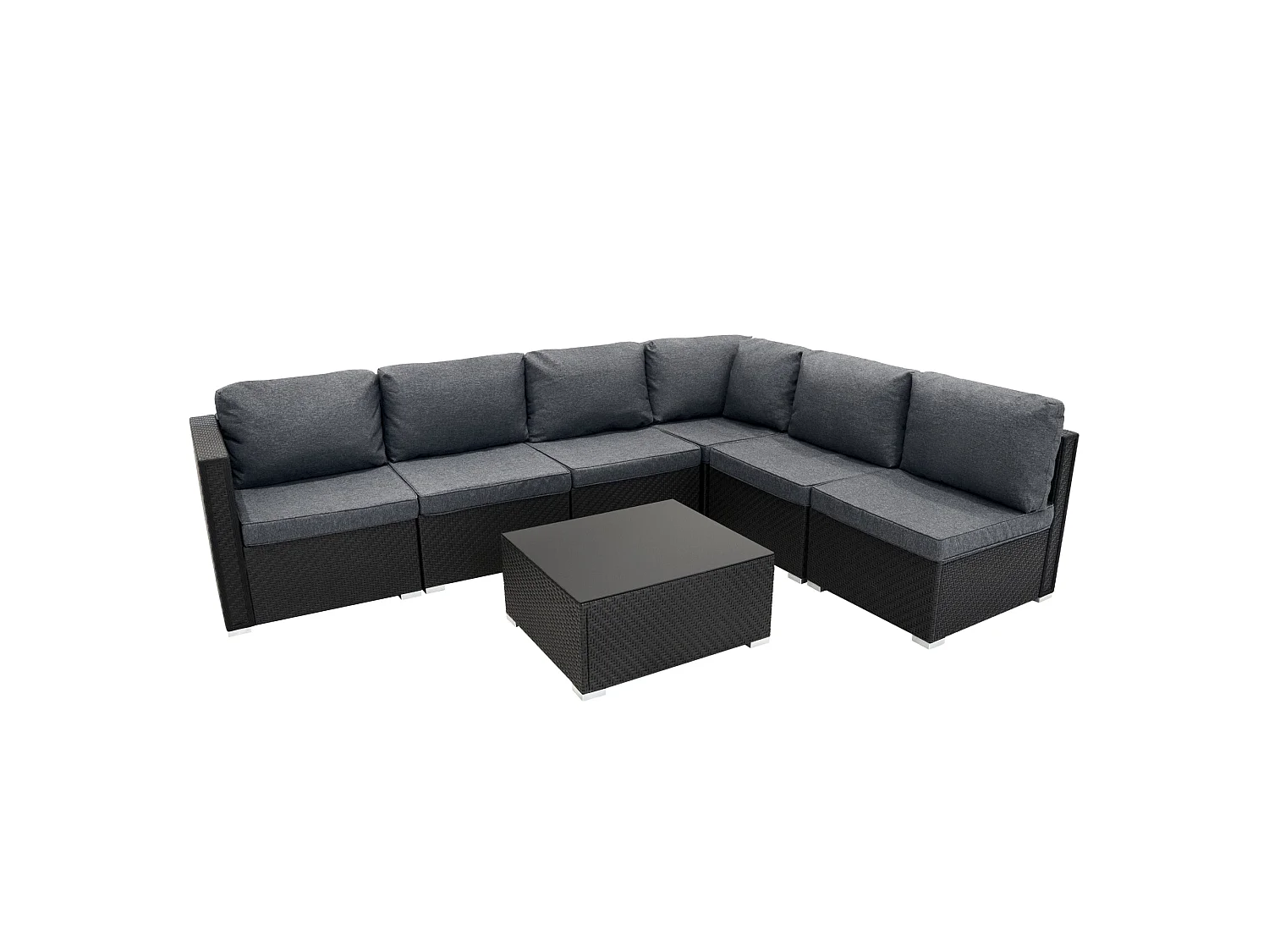 Rattan Modular 7 Piece Furniture Set & 996L Storage Box - Black